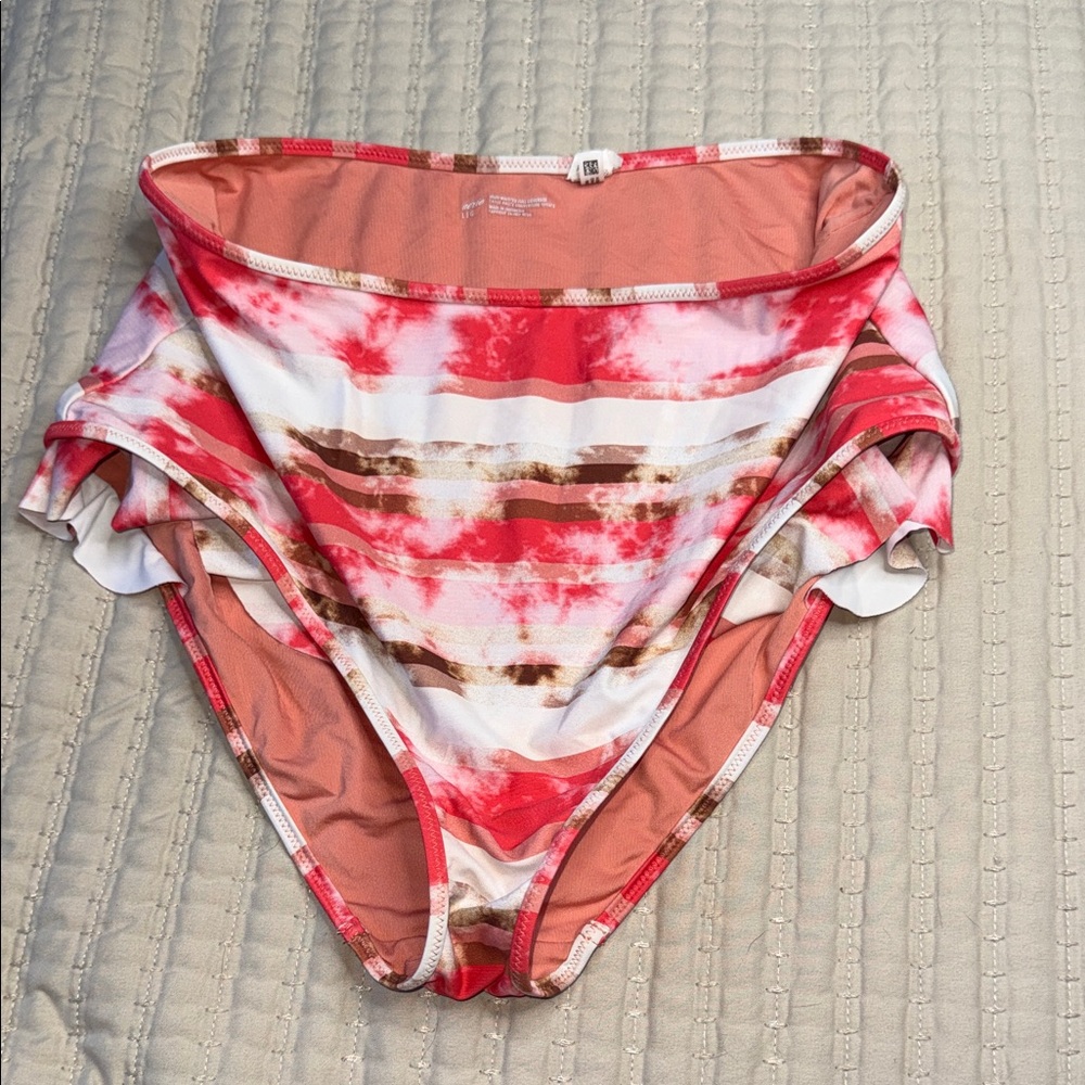 Aerie High-Waisted Ruffle Bikini Bottoms – Size Large 🌺✨ Full Coverage
